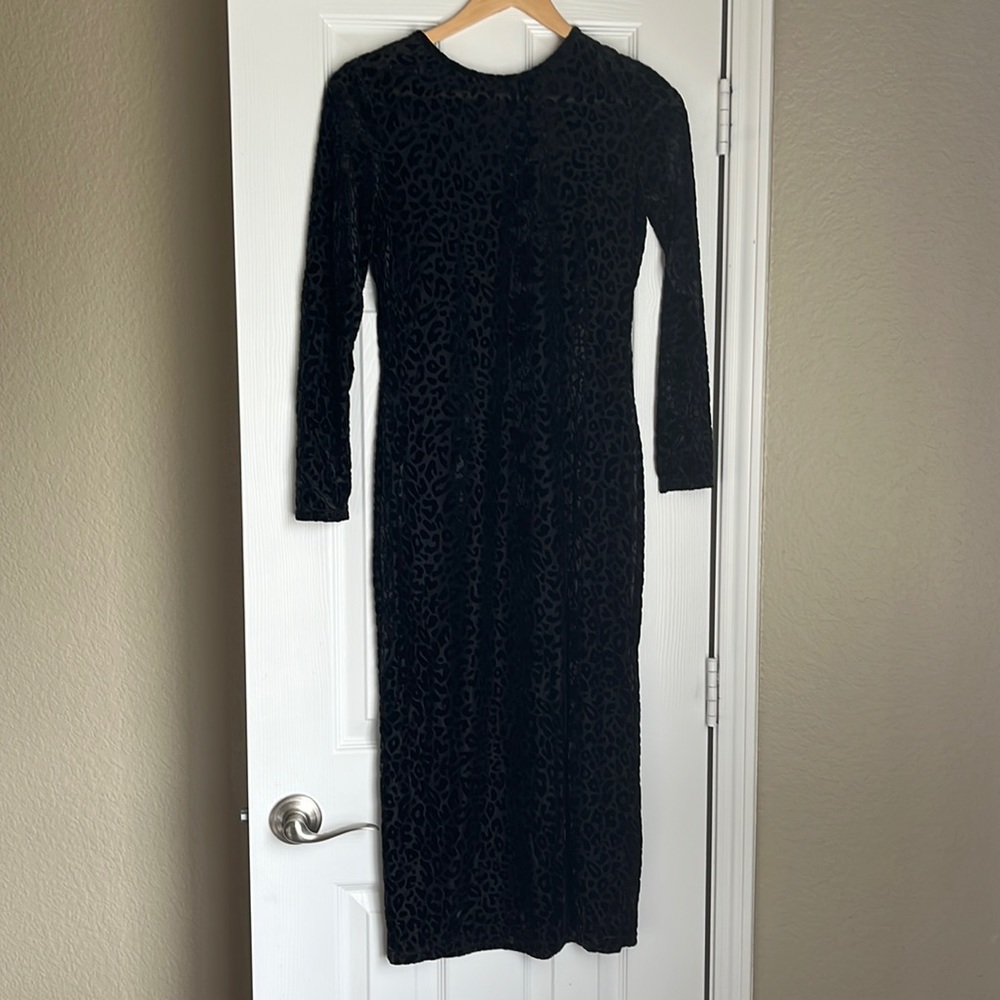 NWOT Small Black Leopard Ballroom Practice Dance Dress with Slit - Latin/Rumba